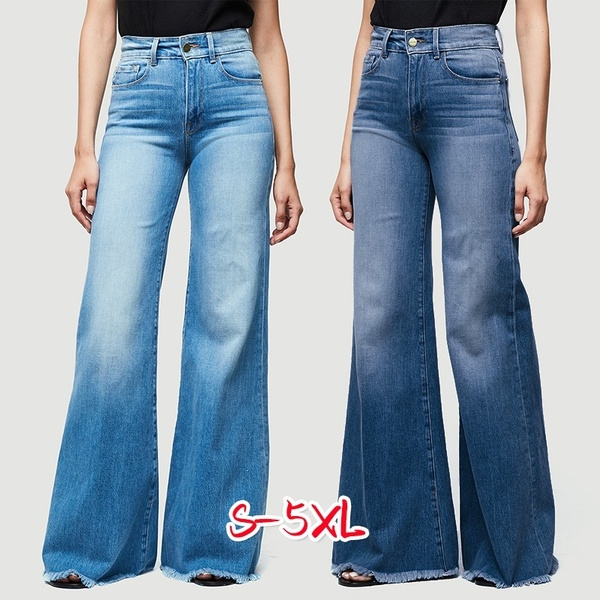 S-5XL Ladies High Waisted Denim Flare Jeans Effect Hippie Boho Chic Bell  Bottom Elastic Flare Stretch Pants Denim Trousers Plus Size