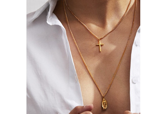 Double gold deals necklace mens