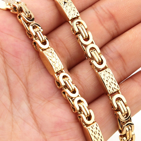Jewelry Kingdom 1 Byzantine Chain Necklace and Bracelet for Men 12mm/15mm Stainless Steel Heavy Weight Mechanic Chunky Mens Biker Silver Jewelry 