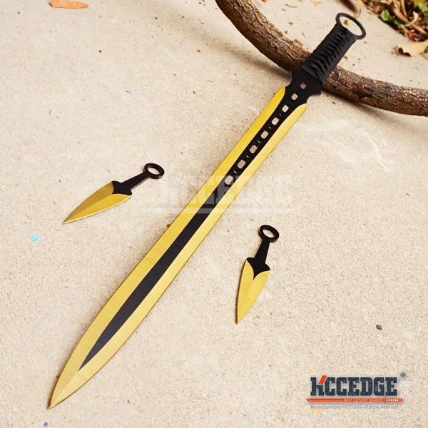 Usa Seller 27 Ninja Sword Machete Throwing Knife Full Tang Tactical Blade Black And Gold Katana 3543