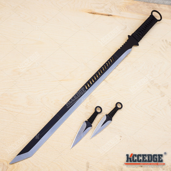 USA SELLER 27 Ninja Sword Ninja Machete w/ 2 Throwing Knife Full Tang  Tactical Blade Tanto Katana W/ Nylon Sheath