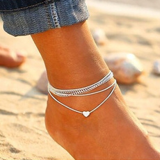Dazzling 925 Solid Sterling Silver Heart Ankle Bracelet Multi Layer Footchian Women Anklet Adjustable Chain Beach Gifts Wedding Fine Jewelry