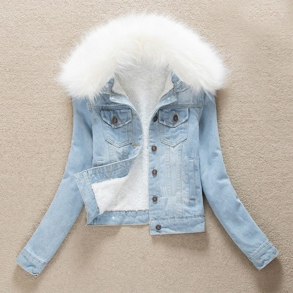 Womens fur shop jean jacket