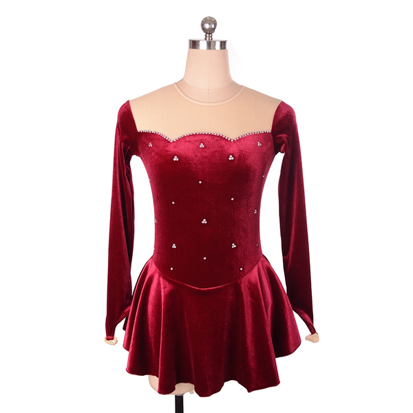 burgundy ice skating dress Figure Skating Dress Long-Sleeved Burgundy