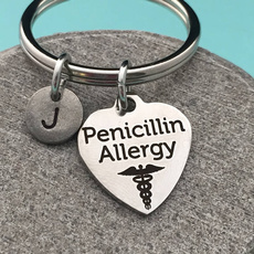 Penicillin Allergy Keychain, Stainless Steel Charm, Medical Keychain, Personalized Keychain, Initial, Customized, Monogram