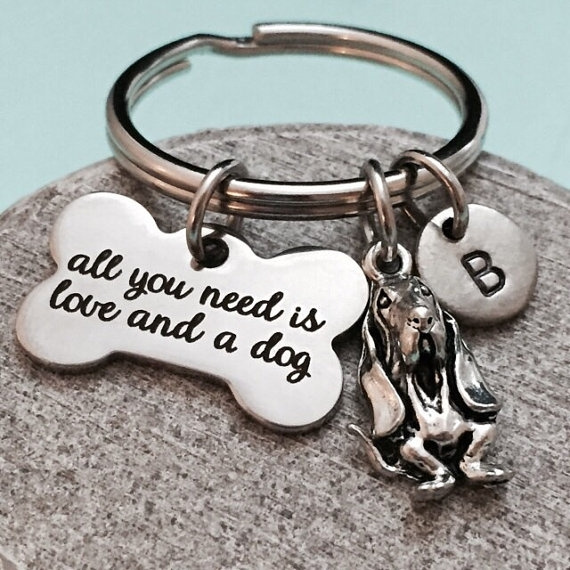 initial keychain Dog keychain monogram animal keychain dog charm customized keychain personalized keychain
