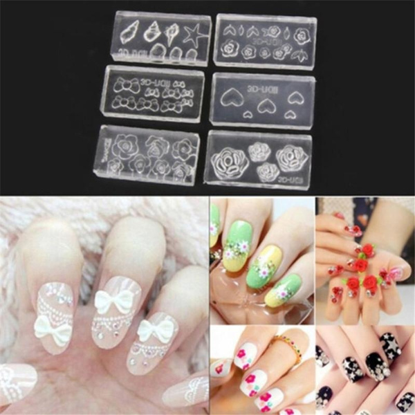 6 Pcs 3d Acrylic Mold Deep For Nail Art Decorations Diy Design Silicone Nail Art Templates Pattern Manicure Beauty Nails Art Wish