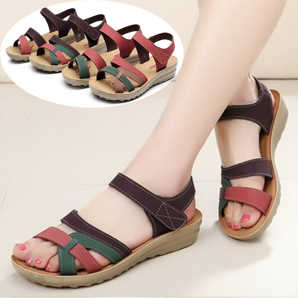 New Summer Fashion Ladies Sandals Slope Middle-aged Non-slip Flat Soft and  Comfortable Old Shoes Big Size Soft Bottom Women Shoes
