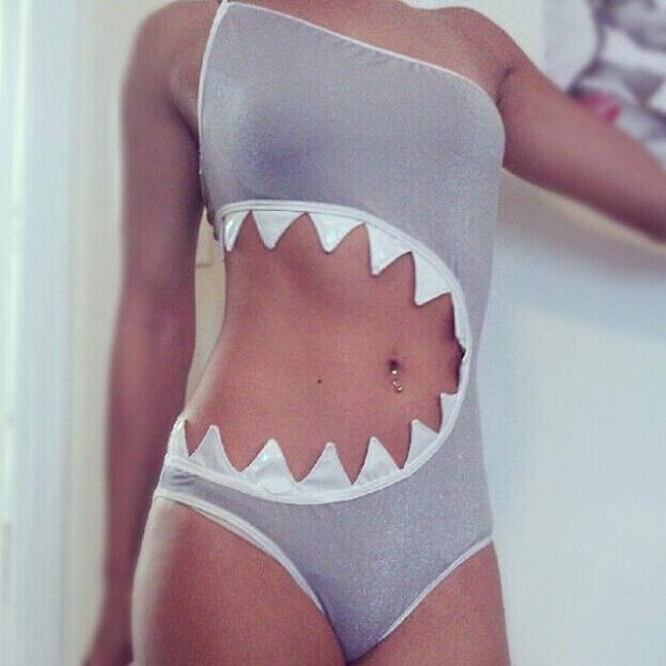 Sexy Teeth Bikini Funny One Piece Swimwear Single Shoulder Cutout Swimsuit | Wish