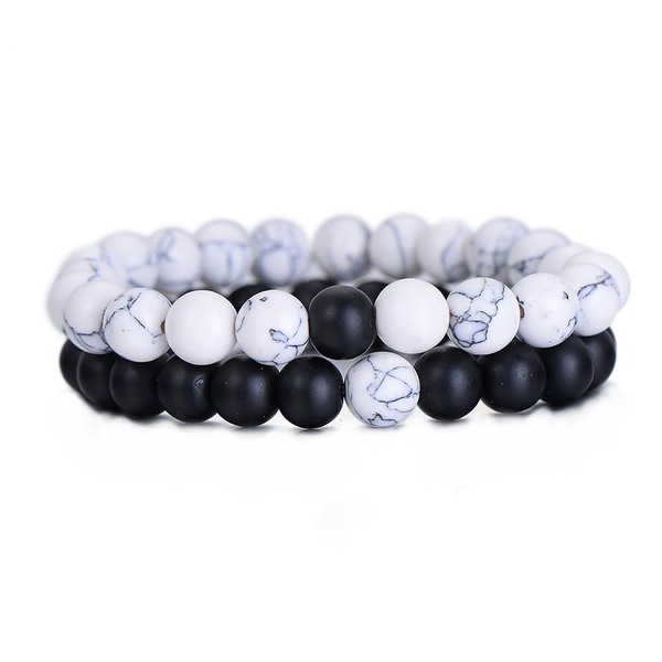 2pc Black Marble Bead Bracelet