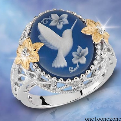 New Exquisite Bridal Silver Ring Bird Pigeon Dove Blue Wax Diamond Jewelry 