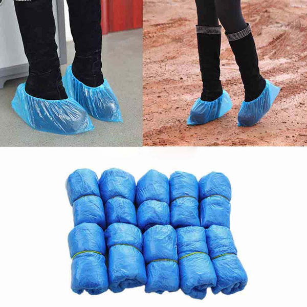 Plastic Waterproof Disposable Shoe Covers Blue Shoe Covers Overshoes Boot Blue