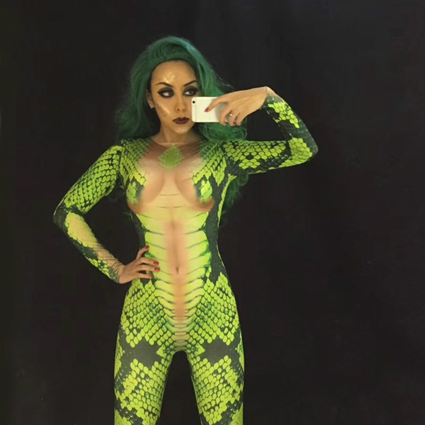 Green Snake 3D Printed For Nightclub Costume DJ DS Singers Jumpsuit Bling  Women Bodysuit Celebrate Performance Clothing