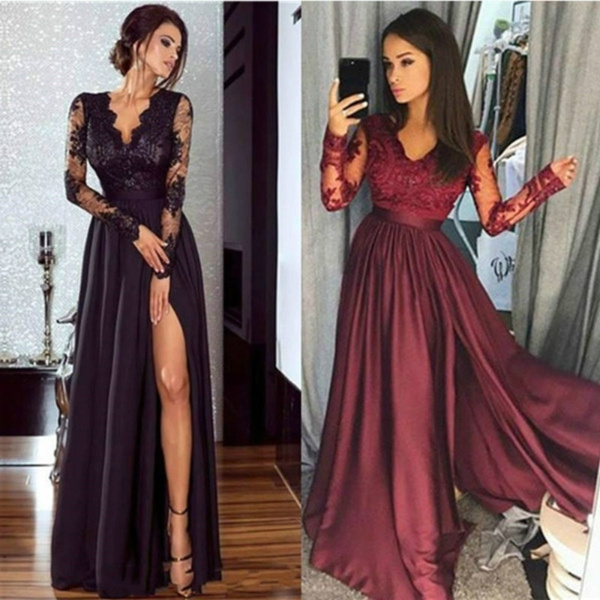 black lace prom dresses 2018