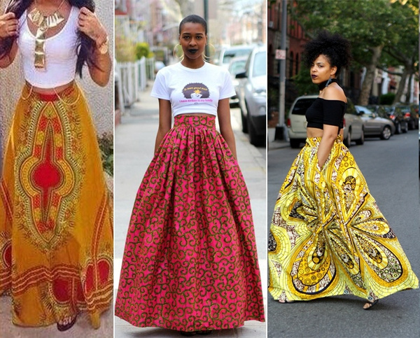 high waisted african maxi skirt