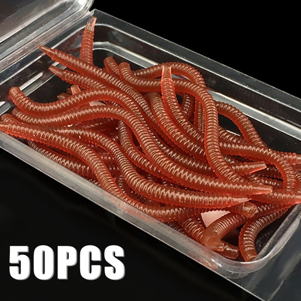 50Pcs/lot Red Earthworm silicone bait Worms Artificial Fishing