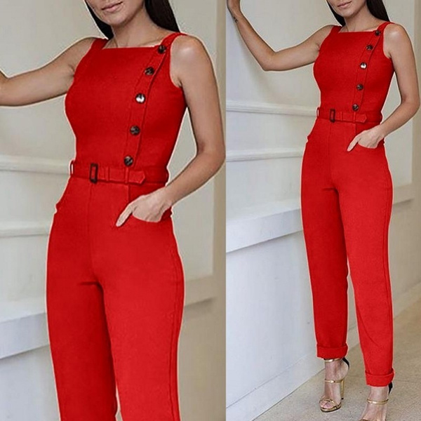 Ladies Fashion Sexy Solid Colors Outfits Sleeveless Casual Jumpsuit | Wish