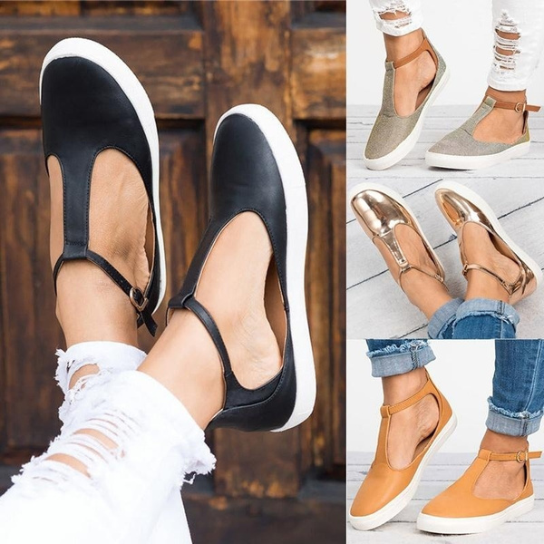 buckle strap casual flats loafers