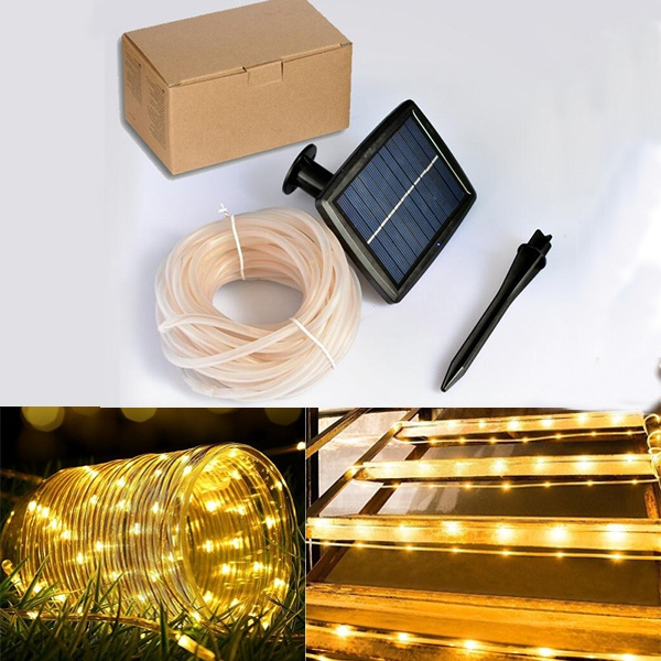 Multi Flyinghedwig 100 LEDs Solar Rope String Lights,Waterproof 39ft/12M Copper Wire Outdoor Tube Fairy String Lights for Christmas Garden Yard Path Fence Tree Backyard 