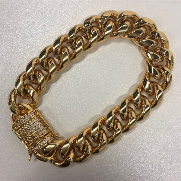 Cool Mens Chain Gold Plated Solid Stainless Steel Cuban Miami Link ...