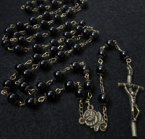 black pearl cross necklace