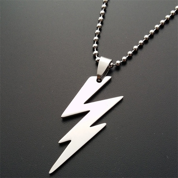 Silver Plated Chain Pendant Lightning Bolt Necklace for Men and Women