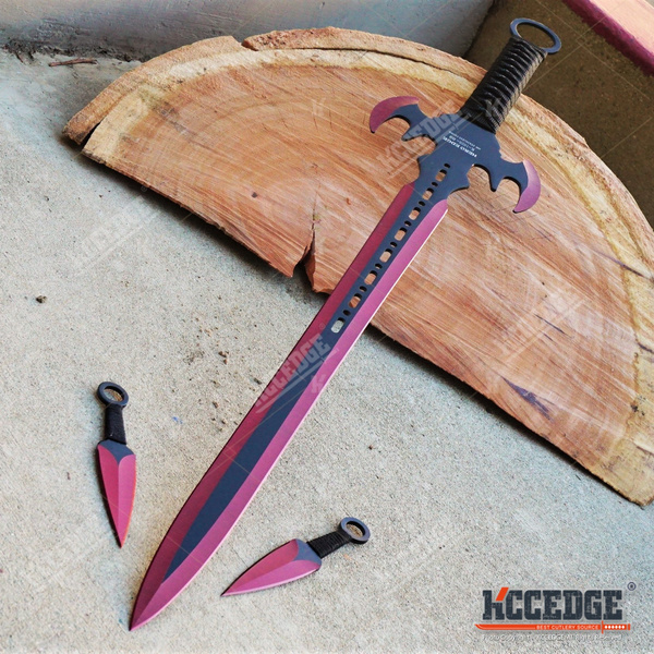 Red Blade Kunai Ninja Sword - Full Tang Sword - Ninja Sword with Throwing  Knives