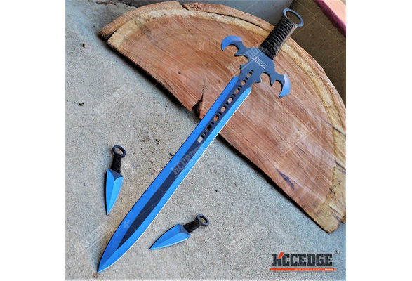 Blue Fantasy Ninja Warrior Sword 26 W/2 pcs Throwing Knife Set - Edge  Import