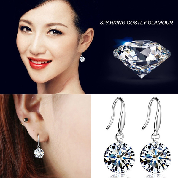 Fashion Jewelry White Crystal Zircon Earrings Channel Brinco Circle