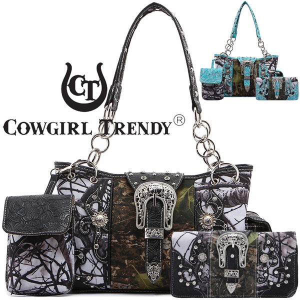 Western Camo Bling Rhinestone Cross Purse Wallet Set