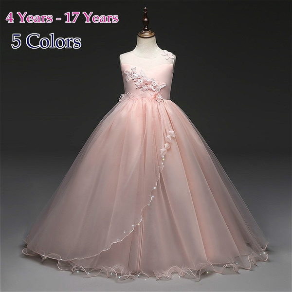 4-17 Years High Quality Girl Princess Flower Tutu Wedding Long