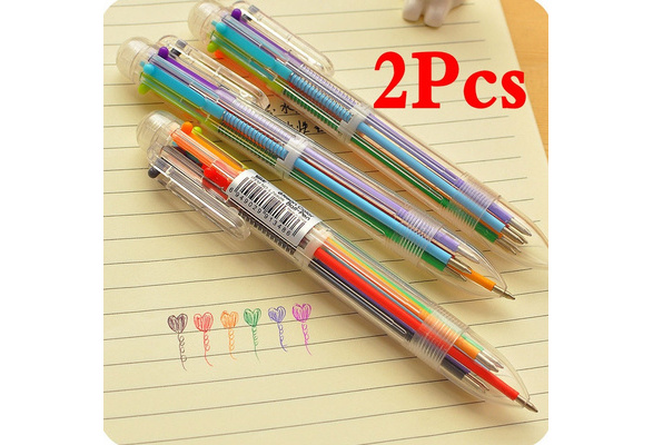 2-Pack Multi-color 6 In 1 Color Ballpoint Pen Ball Point Pens Kids School  Office Supply Rainbow Color