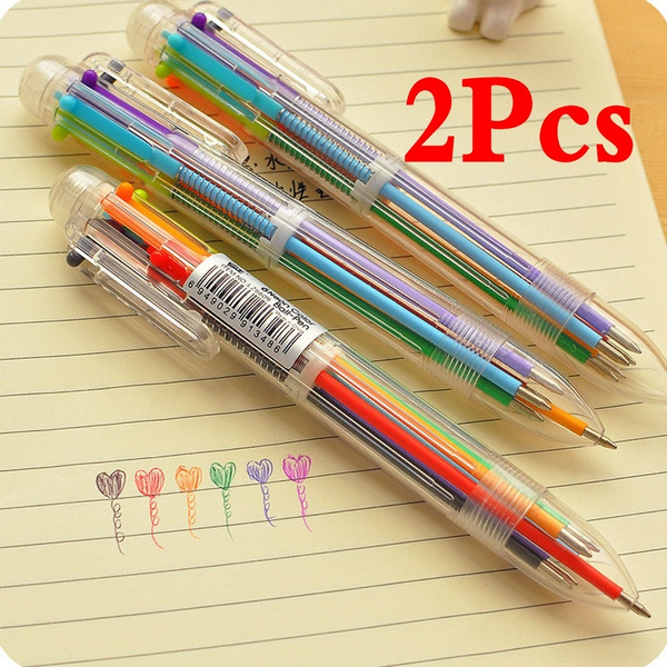 2-Pack Multi-color 6 In 1 Color Ballpoint Pen Ball Point Pens Kids School  Office Supply Rainbow Color