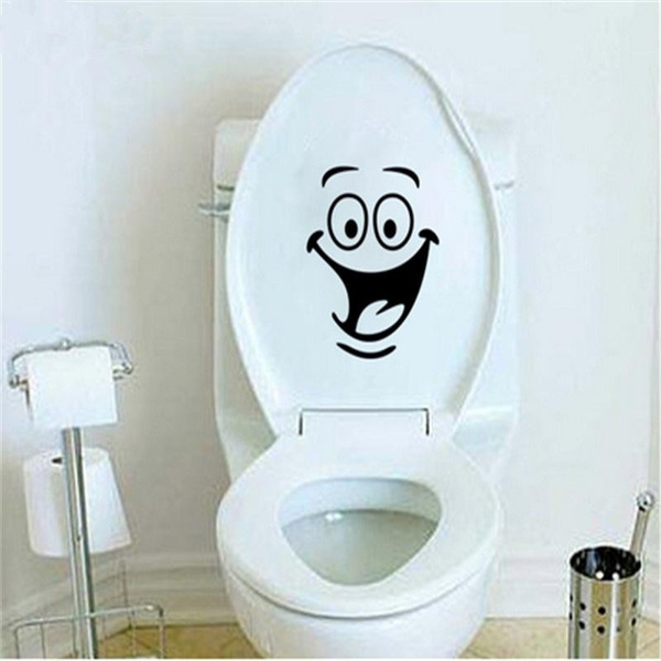 Toilet Seat Decal Funny Sticker Smiley Face Bathroom Wall Door Sign WC Removable
