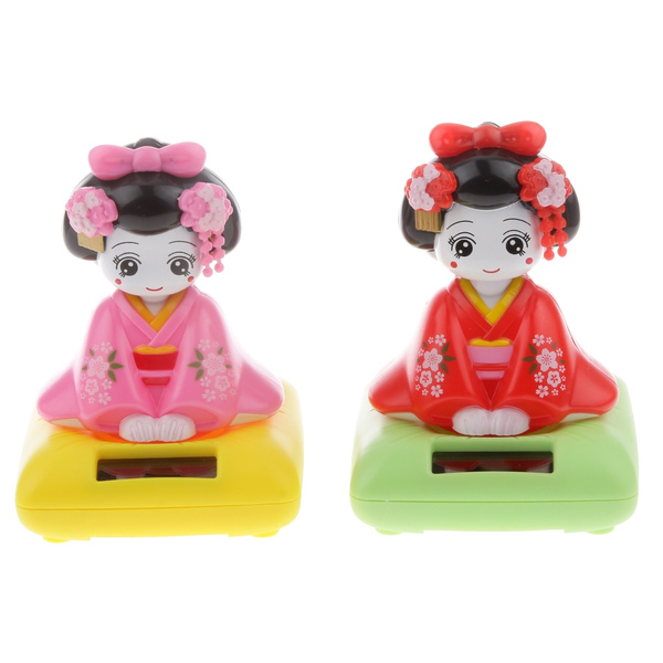 Solar Bobblehead Toy Figure Maiko Sitting Red Geisha