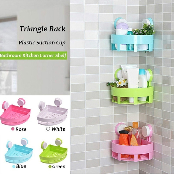 Plastic Corner Storage Rack Kitchen Bathroom Suction Cup Shower Shelf Organizer 