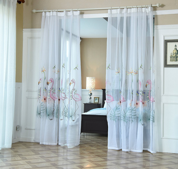 Juflamingos Decor White Sheer Curtains, Teal Sheer Curtains 96 Inches Long