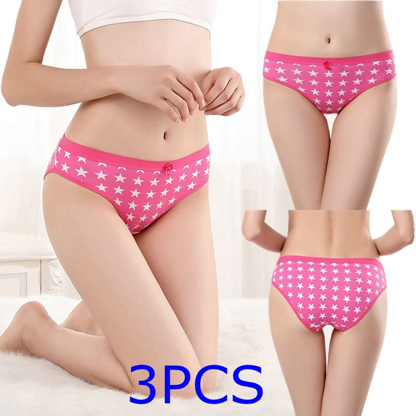 3PCS cotton underwear ladies Sexy Small star printing elastic soft