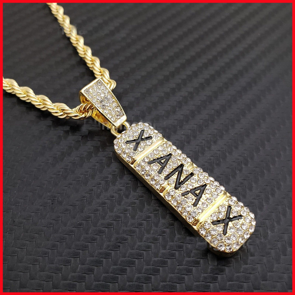 XANAX 10k Yellow Gold Pendant with Rope Chain 24" Set Hiphop Jewelry