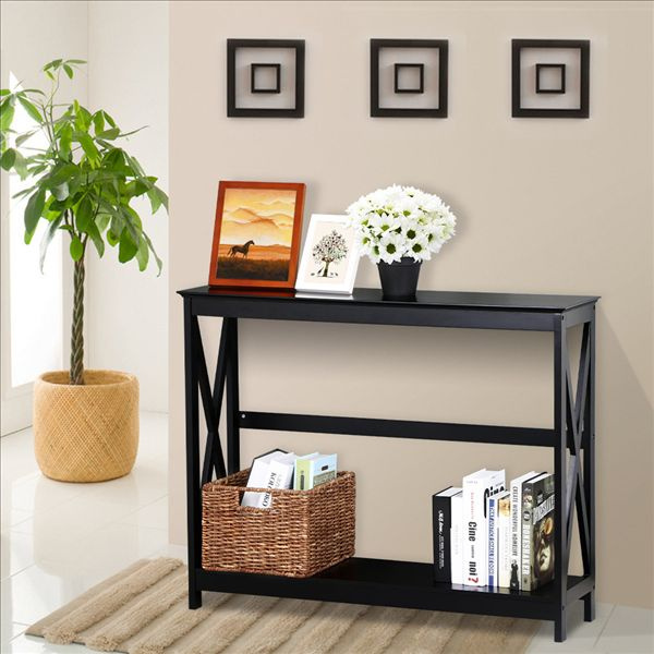2 Tier X Design Console Table Sofa Side End Bookshelf Entryway Living Room Black Wish 2 Tier X Design Console Table Sofa Side, Yaheetech Console Table
