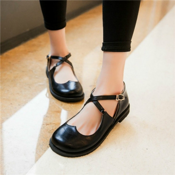 Womens Patent Leather Mary Jane casual Flats Shoes Buckle Strap Round Toe Shoes