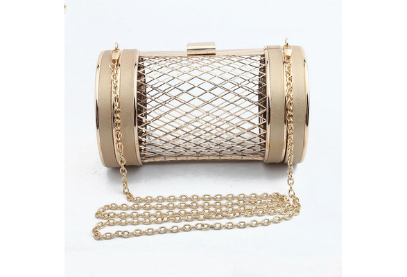 Miuco Women Chain Crossbody Bags Metal Hollow Out Clutch Cylinder Handbags 