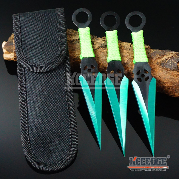 3Pc NINJA Kunai Throwing Knife Set W/Sheath GREEN