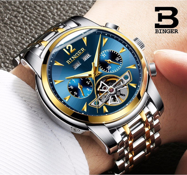 Switzerland BINGER watch men full Calendar Tourbillon sapphire