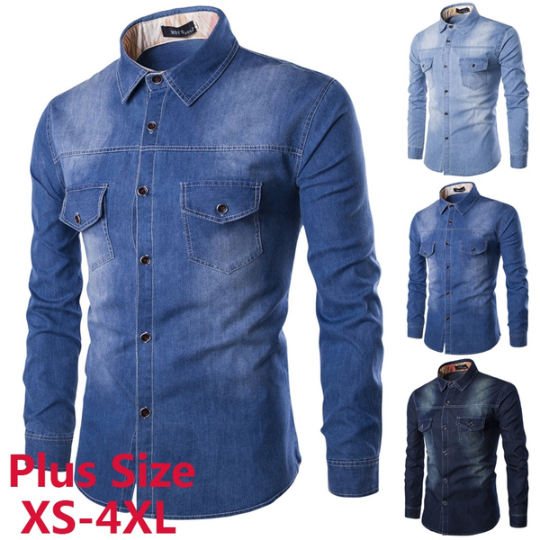 XS-4XL Plus Size Quality Cotton Shirt Cowboy Shirt, Fashion Men Slim ...