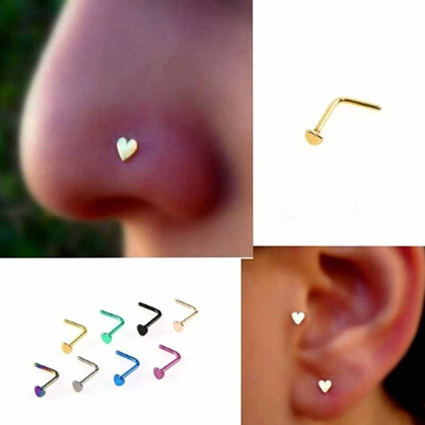 color Body Studs Crook Screw Jewelry Stainless Steel Nose Ring Piercing Stud Ring For gift Party Accessory Trendy Unique Creative Cheap Cute Nice Multicolor 
