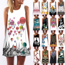Sleeveless dress, fashion women, Print Dresses, Necks