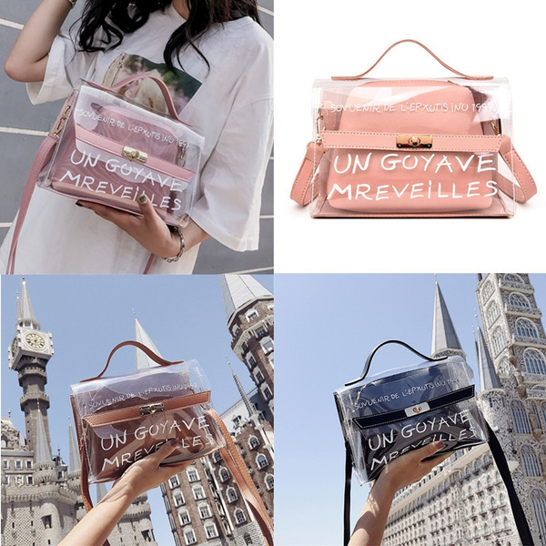 Women Transparent Shoulder Bag Clear PVC Jelly Removable Adjustable Strap  Top-handle Summer Beach Bag Girls Messenger Bag Female Crossbody Sling Bags  Pink/Black/Brown