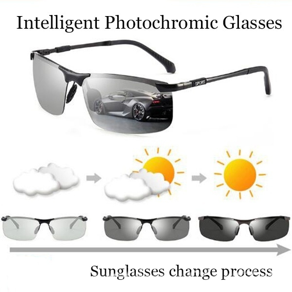 6 Colors Driving Photochromic Sunglasses Men Fashion Polarized Chameleon  Discoloration Sun Glasses for Men Oculos De Sol Masculino Intelligent  Photochromic Metal Outdoor Anti-UV Eyeglasses