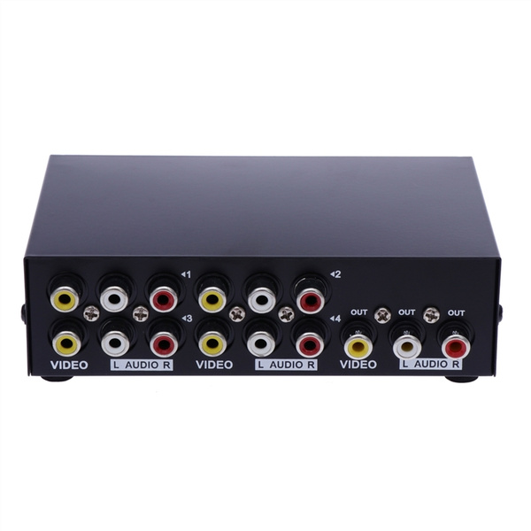 4-Way AV Switch 4 In 1 Out RCA Switcher L/R Audio Selector Composite ...